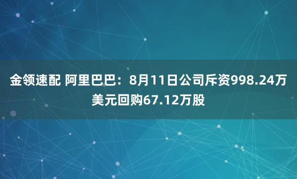金领速配 阿里巴巴：8月11日公司斥资998.24万美元回购67.12万股